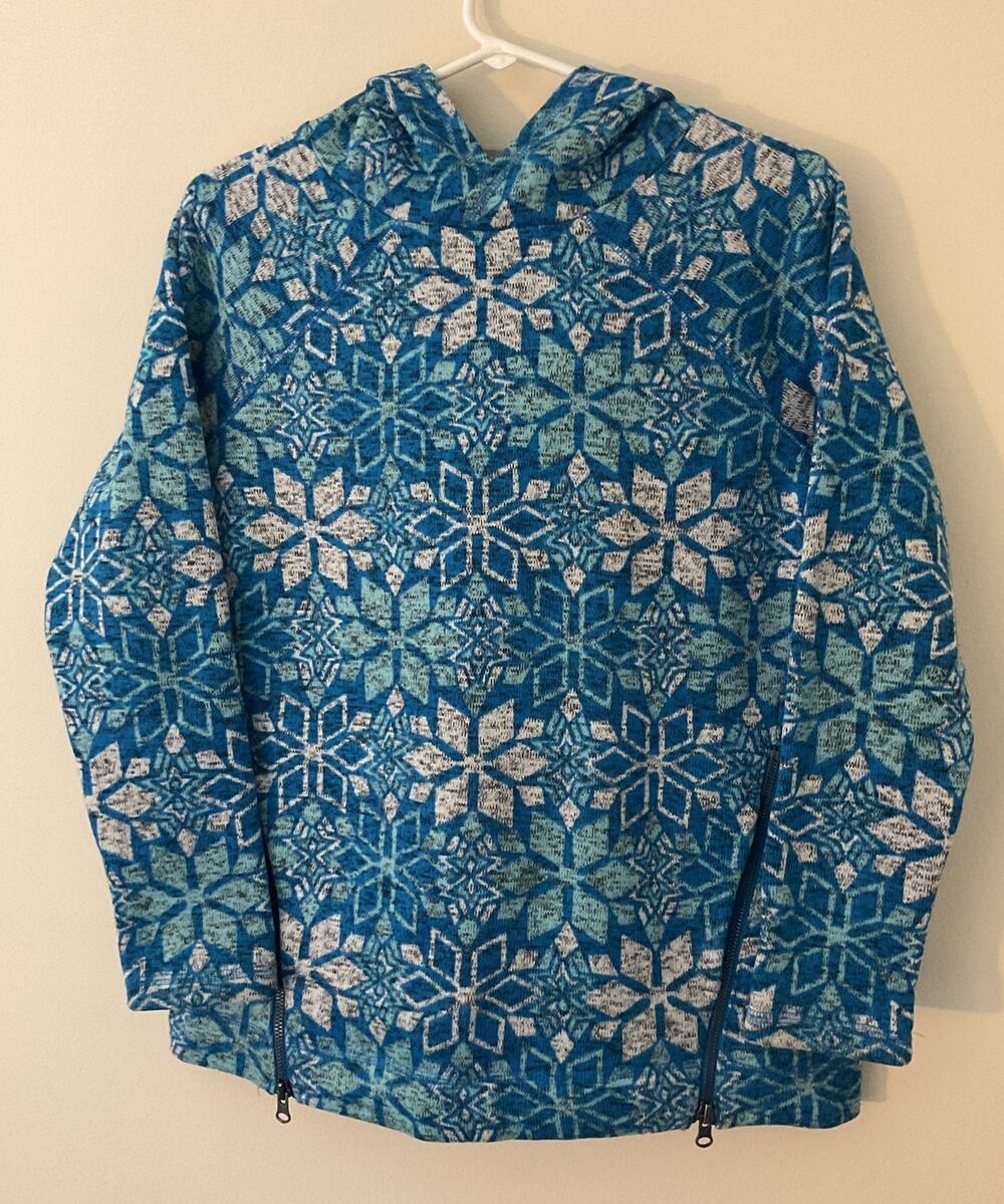 Talbots Pullover Coatigan Size SP Wintery Geo Fleece Lined Sweater Small